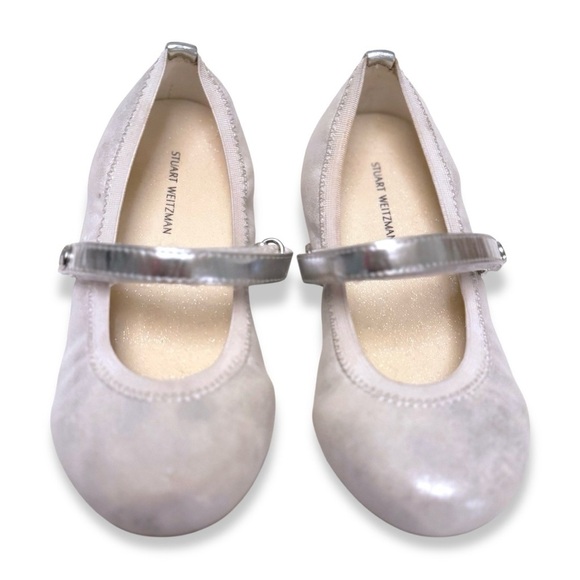 Stuart Weitzman Kids Girls Silver Mary Jane Flats, Size 9 - Picture 2 of 4